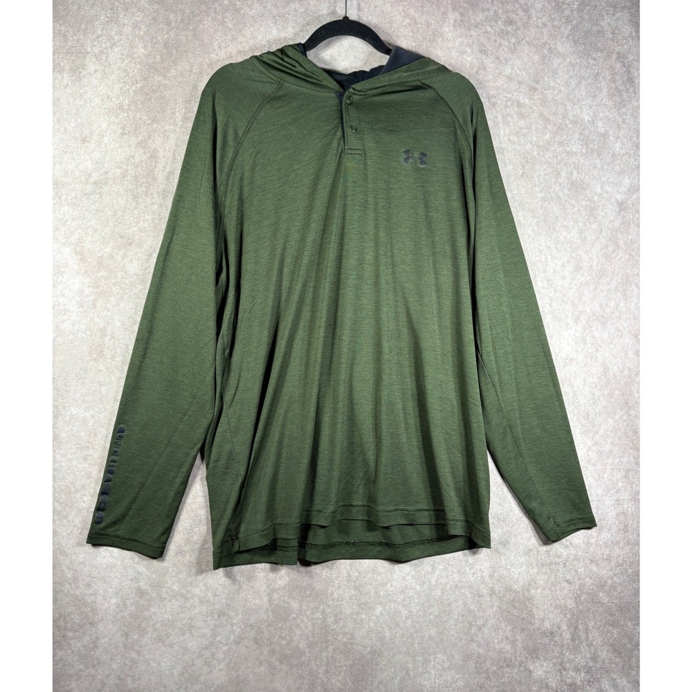 Under Armour Hoodie Shirt Mens XL Green HeatGear Henley Loose Fit Long Sleeve